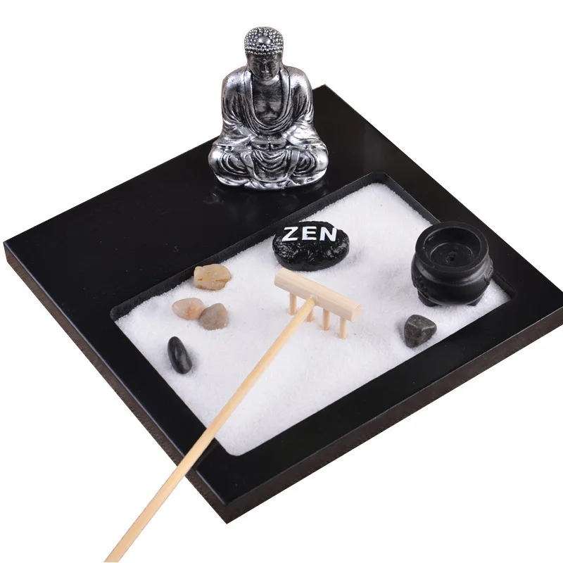 Zen sand table creative decoration set Japanese dry landscape retro resin crafts sitting room desk Decoration Zen Buddha Garden