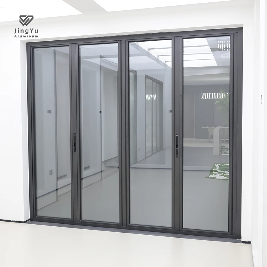 Panoramic Patio Accordion Sliding Screen Bifold Transparent Glass Doors Aluminium Bi-Fold Folding Door For Exterior Balcony
