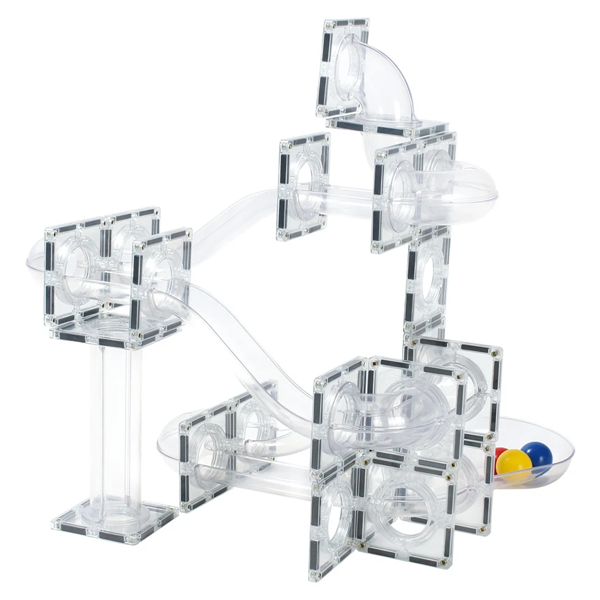 Mntl DIY Marble Race Run Balls Assembling Track 120pcs Kids Marble Run Magnetic Building Blocks Tiles Toys