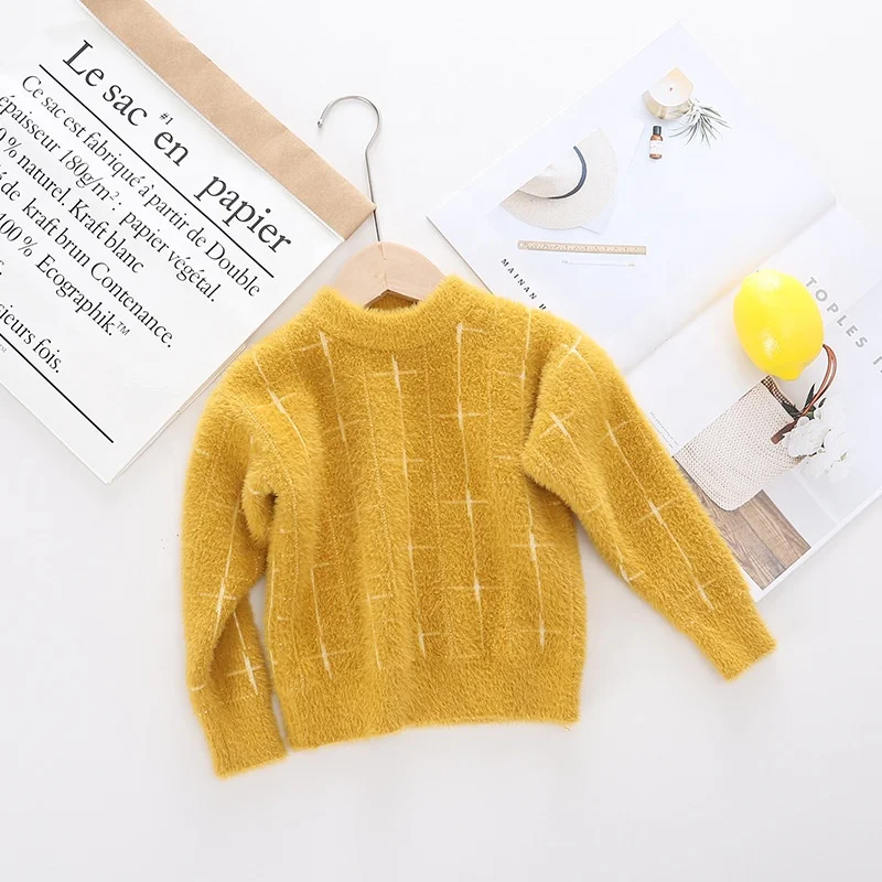 Детский Зимний пуловер B60300A в Корейском стиле, вязаный свитер с длинными рукавами и круглым вырезом