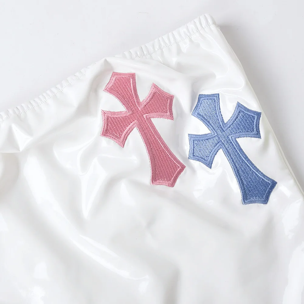 Embroidered Cross Pattern Tube Sleeveless Mini Women Street Sexy Dresses Summer