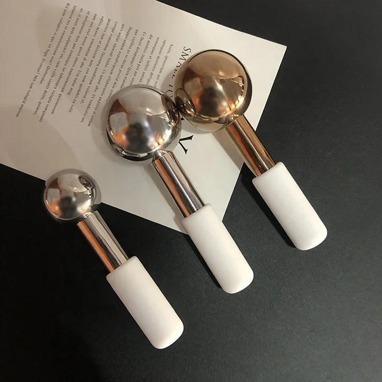 New arrivals rotation Skin Face Beauty Tools Silicone Handle Facial Cooling Stainless Steel Ice Globes