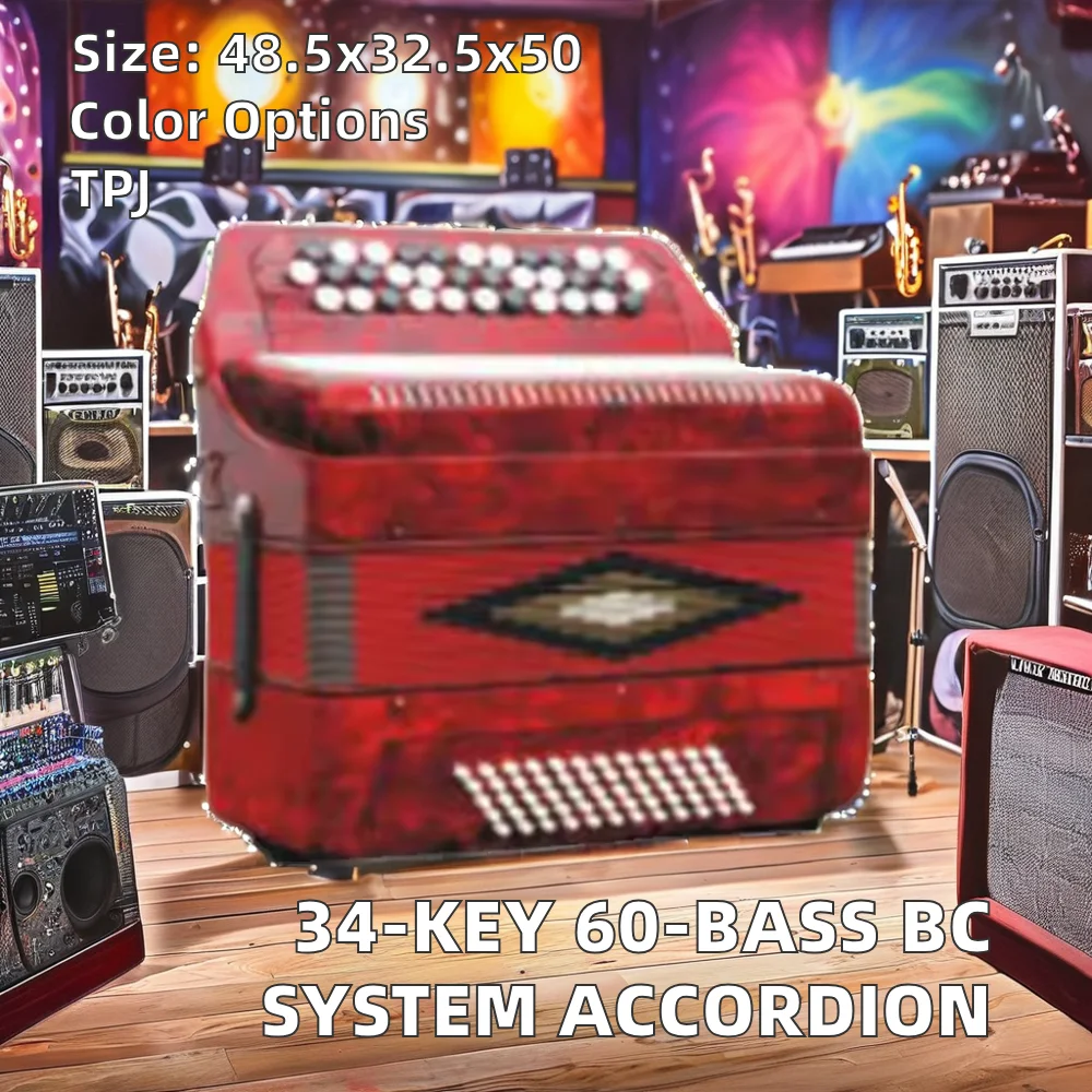 Professional 34-60 Bass Piano Accordion with 3460 B-C System Chromatic Conformation 60 Musical Keys