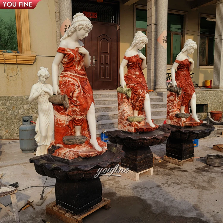 Outdoor Garden Life Size Beauty Lady Statue Marble Wall Water Fountain