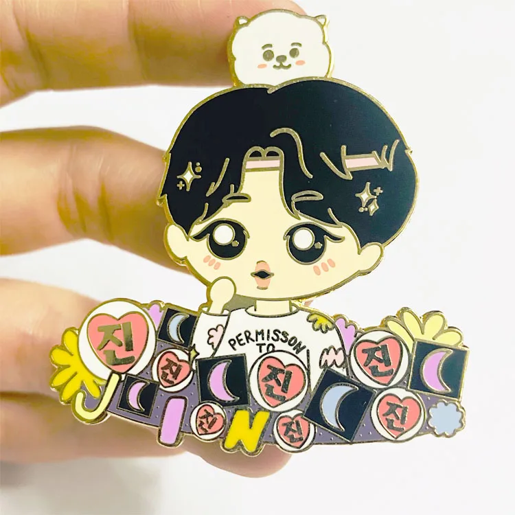 Custom gold bt21 nickel kpop hard enamel pin custom cartoon brooch metal badges pins