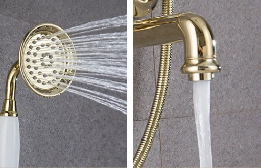 Luxury  Antique Brass Dual Handle Bathtub Faucet Classic Telephone Handheld Shower Wall Mounted Bathroom Tub Mixer Tap