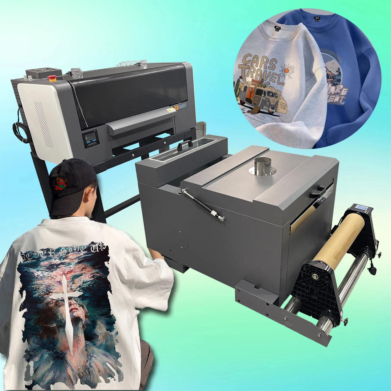 High-Accuracy Digital DTF Printer i3200 Double Head Oven and Powder Shaker for A3 A4 A1 All Fabric Printing New Condition