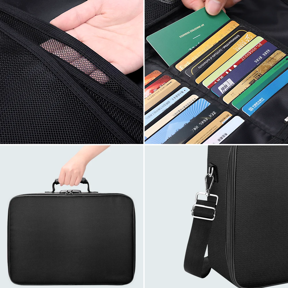 Water Resistant Fire Safe 3-Layer Zipper Closure Office Home Large Money Organizer Fireproof Document Bag With Lock For Laptops
