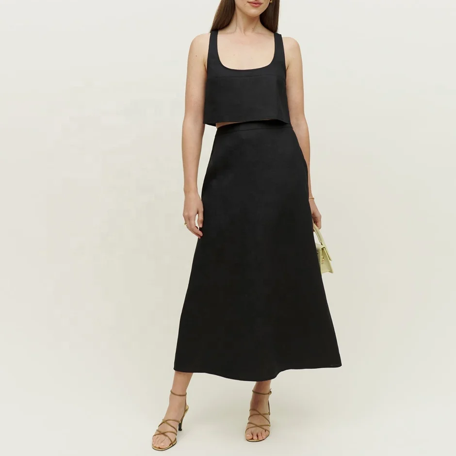 2023 Tongrui Summer Breathable Linen Party Skirt Two Piece Skirt Set Plus Size Womens Skirts Wholesale