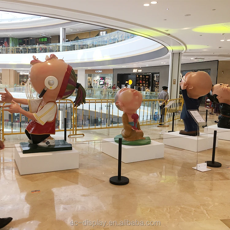 Customized fiberglass big head cartoon figures sculpture Funny cartoon doll props