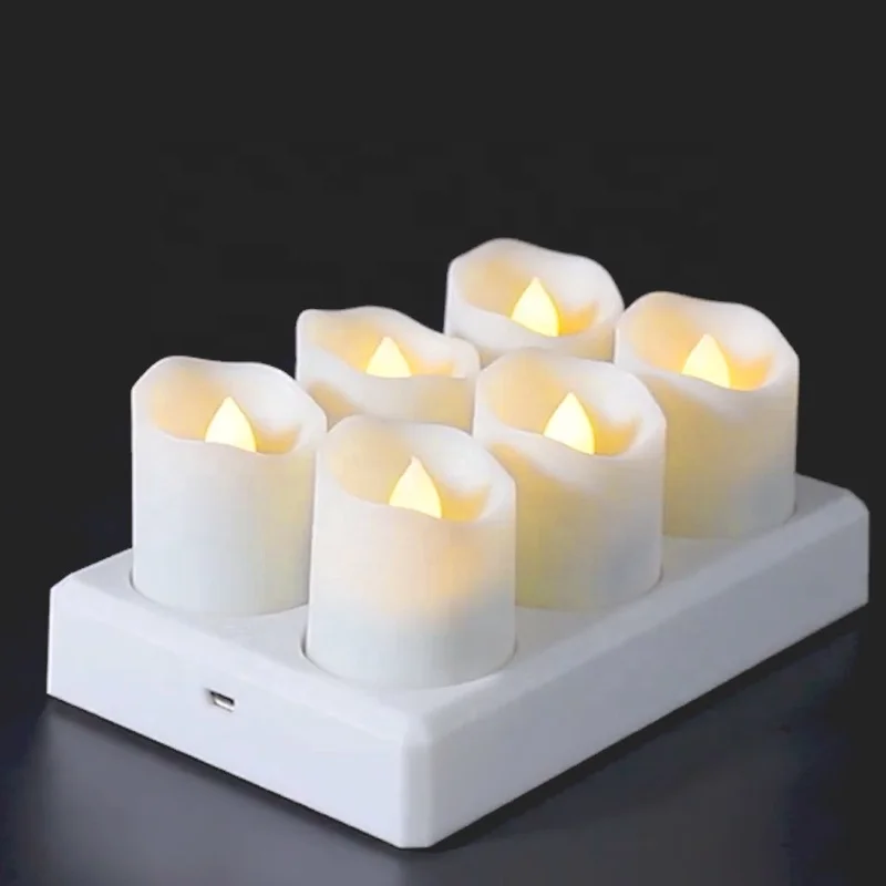 Last 42 Hours Flameless Rechargeable Led Candle Light Set Of 6 pcs, Flickering Led Tea Light  For Wedding Halloween, Christmas