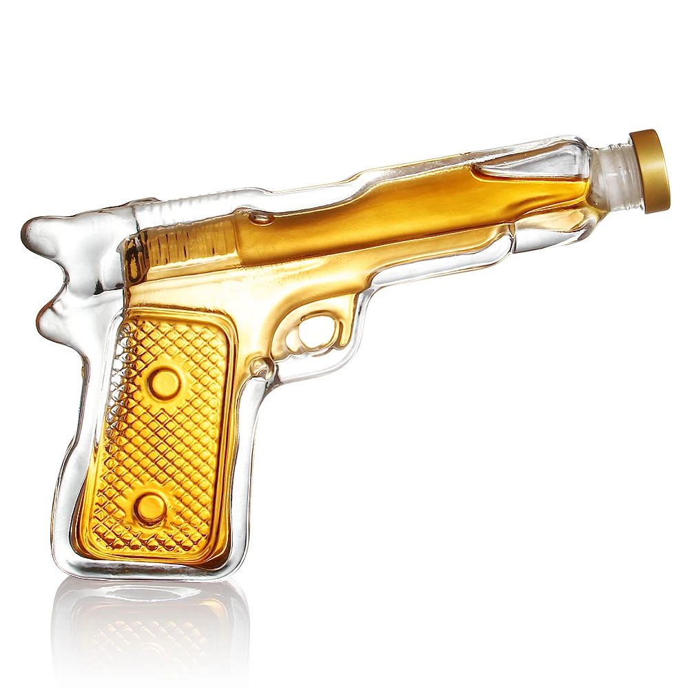 2022 Online hot sales glass decanter gun decanter whiskey bottle M1911 shape glass decanter with good sealing