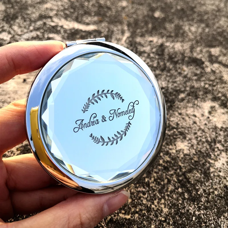 Custom Crystal Mirror Rose Gold mirrors Personalized Bridesmaid Wedding Gift Bridal Tribe Decorative Compact Makeup Mirroruvenir