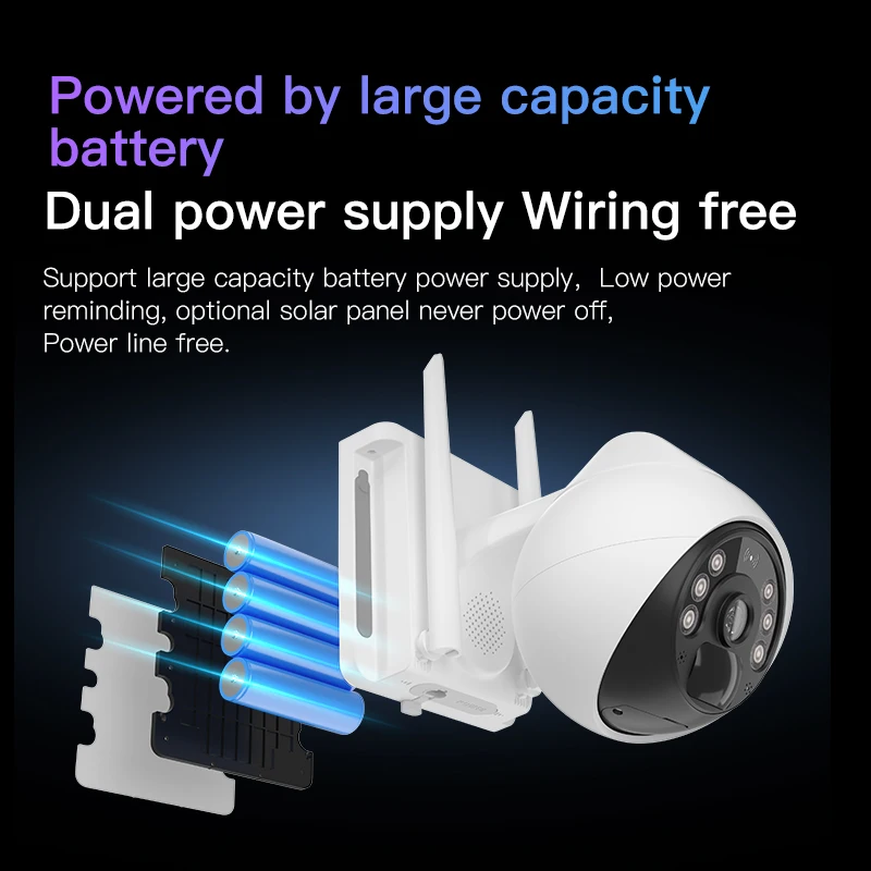 AI Motion Detection 2K Color Night Vision Spotlight Siren Alarm Wireless Battery Powered   wireless ptz Camera  Outdoor Home