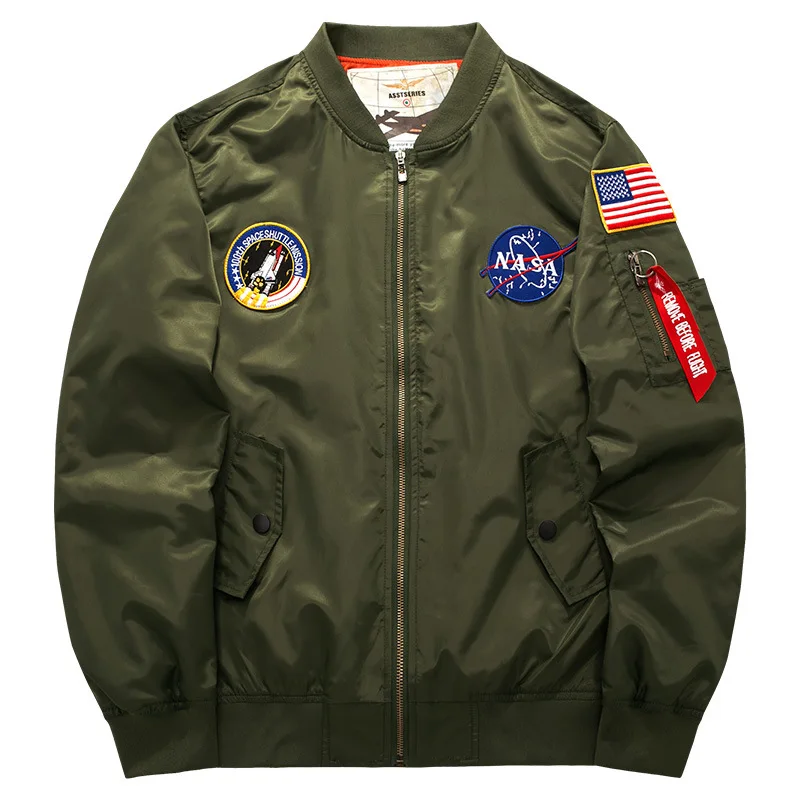 2021 Custom Logo Embroidery Plus Size 6xl Loose Hip Hop Baseball Jacket Army Nasa Flight Casual Men Bomber Pilot Jacket
