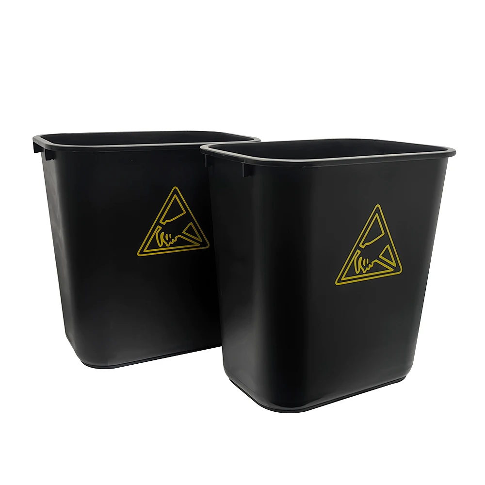 ALLESD Black Plastic Recycled ESD Waste Bin Antistatic Trash Can for Cleanroom Use