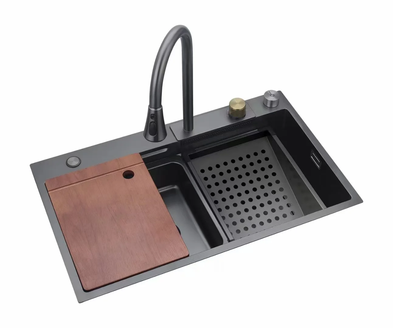 smart sink kitchen Stainless Steel Sink Kitchen Single Slot Multifunction LED Digital Display Waterfall Kitchen Sink Cup Washer