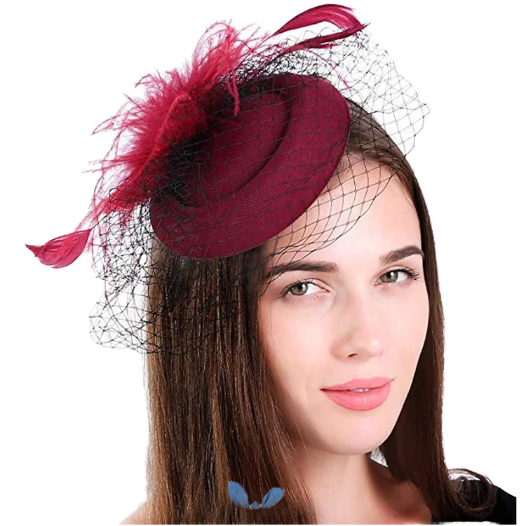 Wholesale 20s 50s Style Fascinators Pillbox Cocktail Tea Party Hat with Embroidered Pattern and Veil for Girls and Adults