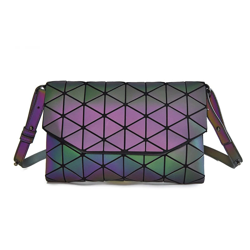 girls glow in the dark luminous rhombus PU leather holographic reflective sling crossbody envelope shoulder satchel purse bags