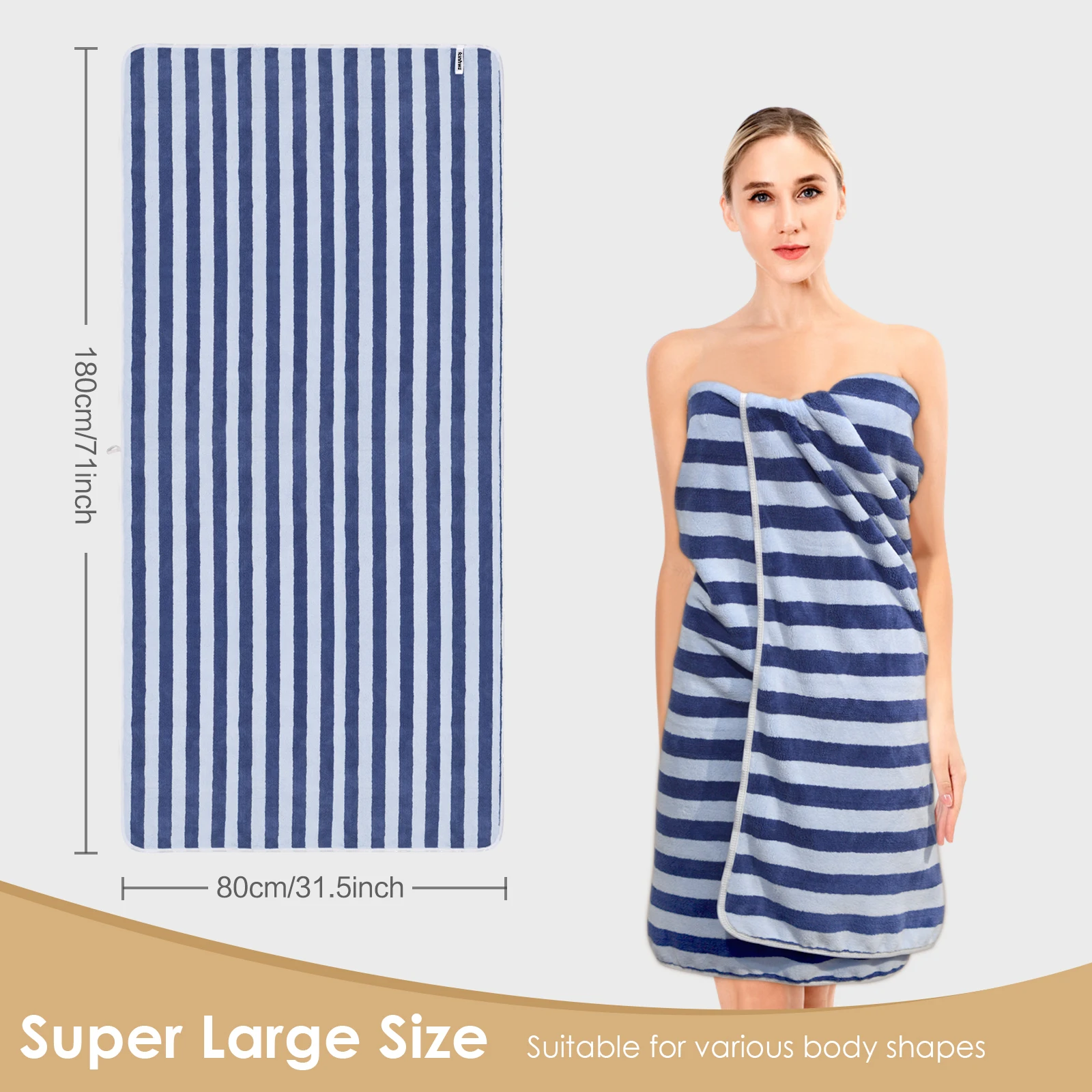 Wholesale Large Microfiber Hotel Bule Stripe Pool Bath Towel For Outdoor