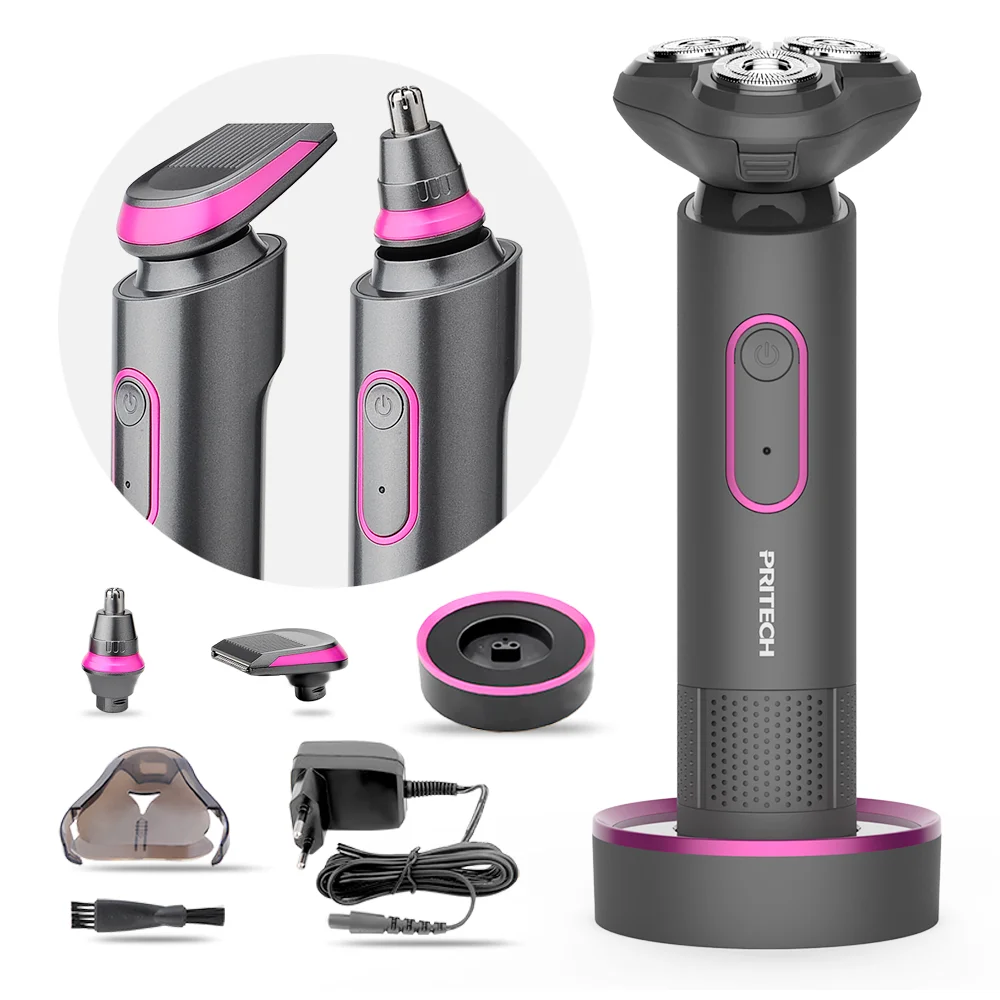 PRITECH IPX5 Floating Rotary Triple Blade Washable electric razor Rechargeable electric shaver for men