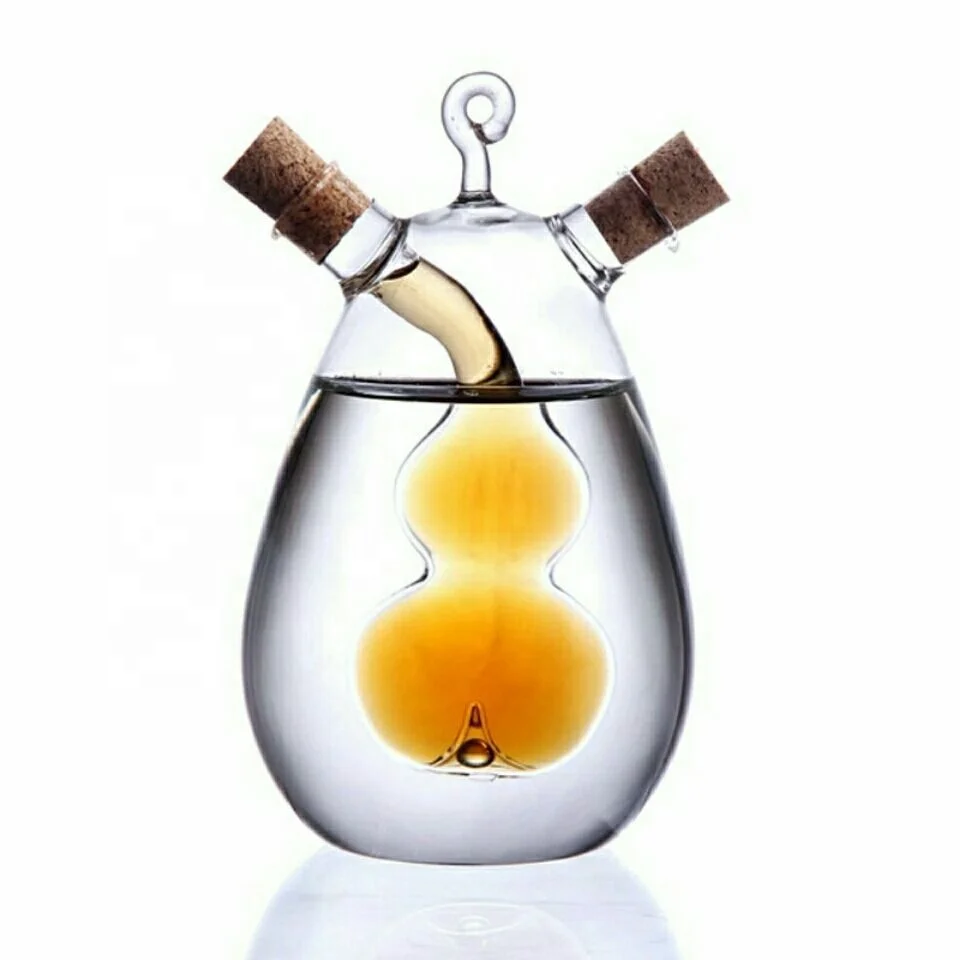 Glass Vinegar Cruet Olive Oil Caster Vitreous Soy Sauce and Oil Dispenser 2 in 1 High Borosilicate Glass Vinegar Oil Bottle