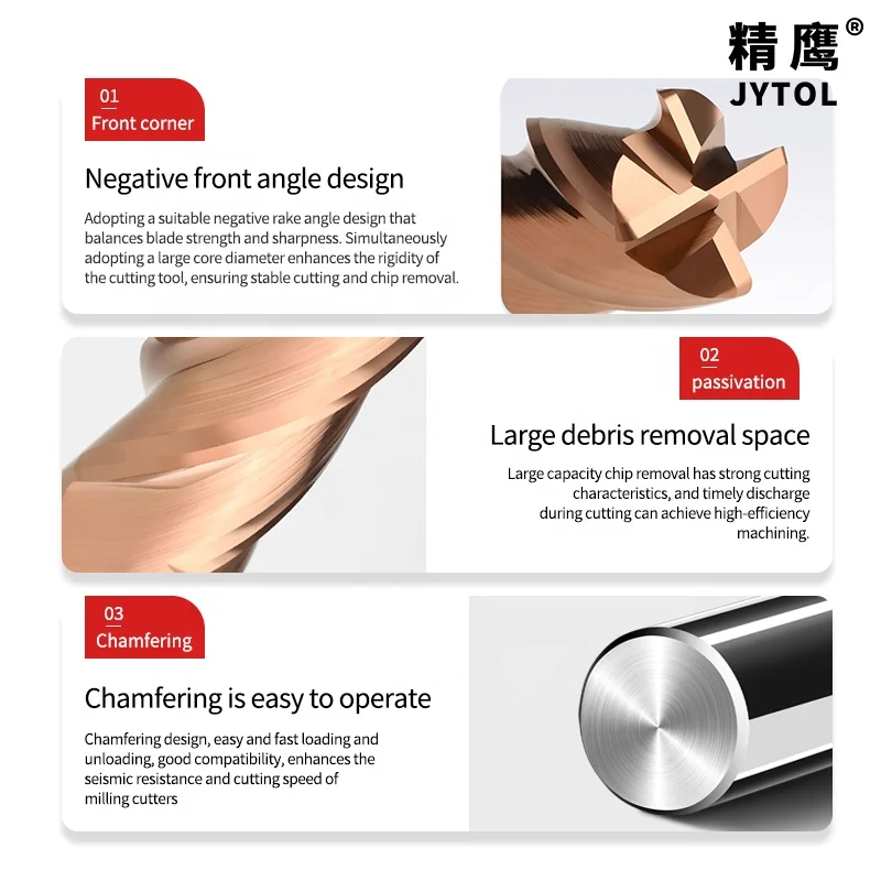 R0.5 R1 factory manufacturer high quality  4 blade Round nose end mill HRC55 Tungsten steel carbide milling cutter