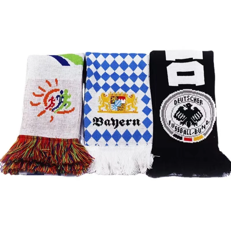 Custom Logo Double Side Souvenir Tassel Knitting Soccer Sports Scarf Fashion Women Scarf Wholesale