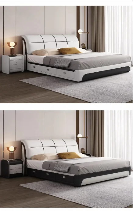Factory Bett Leather Velvet Headboard Upholstered Ottoman Gas Lift Storage Wood Platform Sleep Bed and Mattress Set Wooden Bed