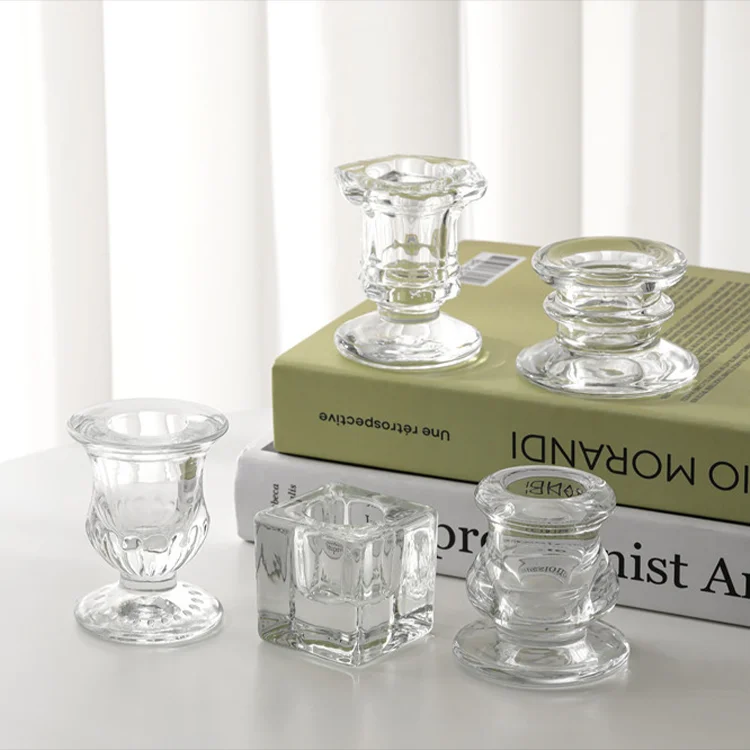 Glass candlestick various shape clear glass candle holders decorative crystal candle stick holder sets candle stand