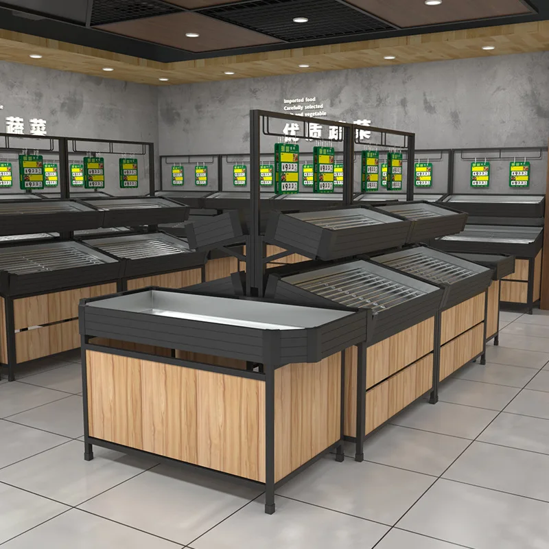 Factory Price Wooden Fruit And Vegetable Rack Stand Shelf Durable Supermarket Display Shelf