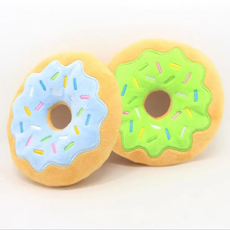 Pet Chew Plush Donut Play Pet Dog Toy Puppy Tugging Squeaker Quack Sound Toy