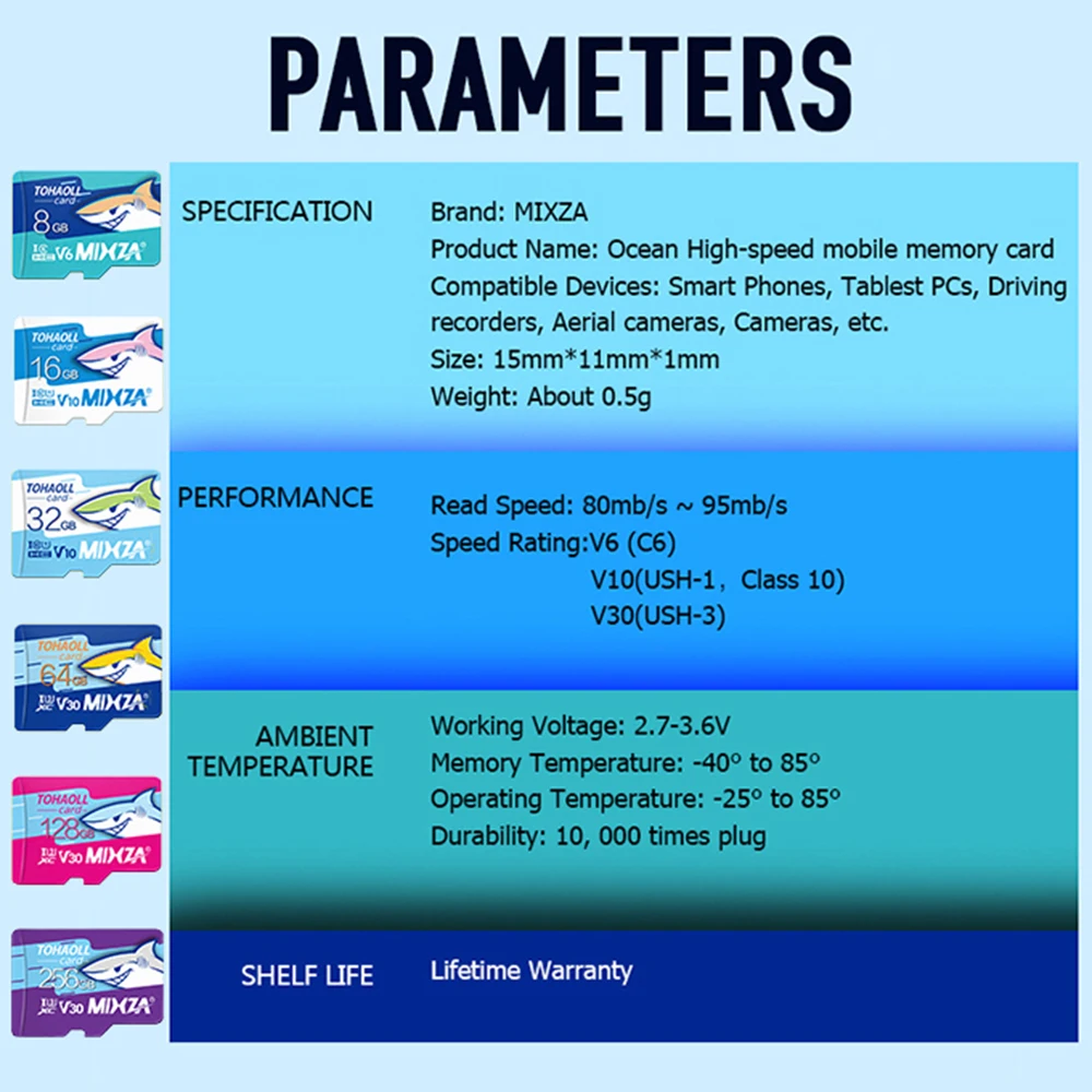 MIXZA Original Shark Serial Micro TF Memory Card 128GB Memoria Kart Class 10 U1 Flash Memory Card For Camera CCTV Phone Tablet