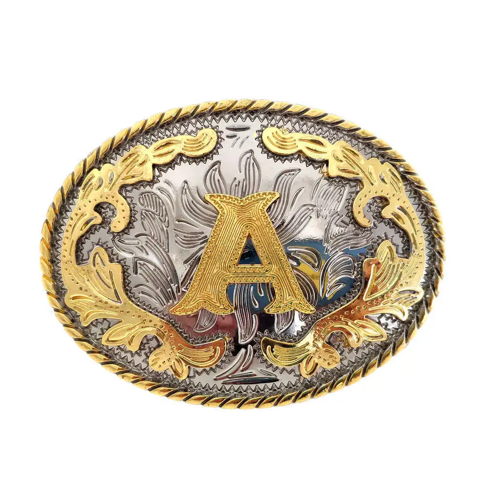 Belts & Accessories Zinc Alloy Metal Custom Western Style Rodeo Gold & Silver Two Tone Large Belt Buckles Initial Letters Cowboy