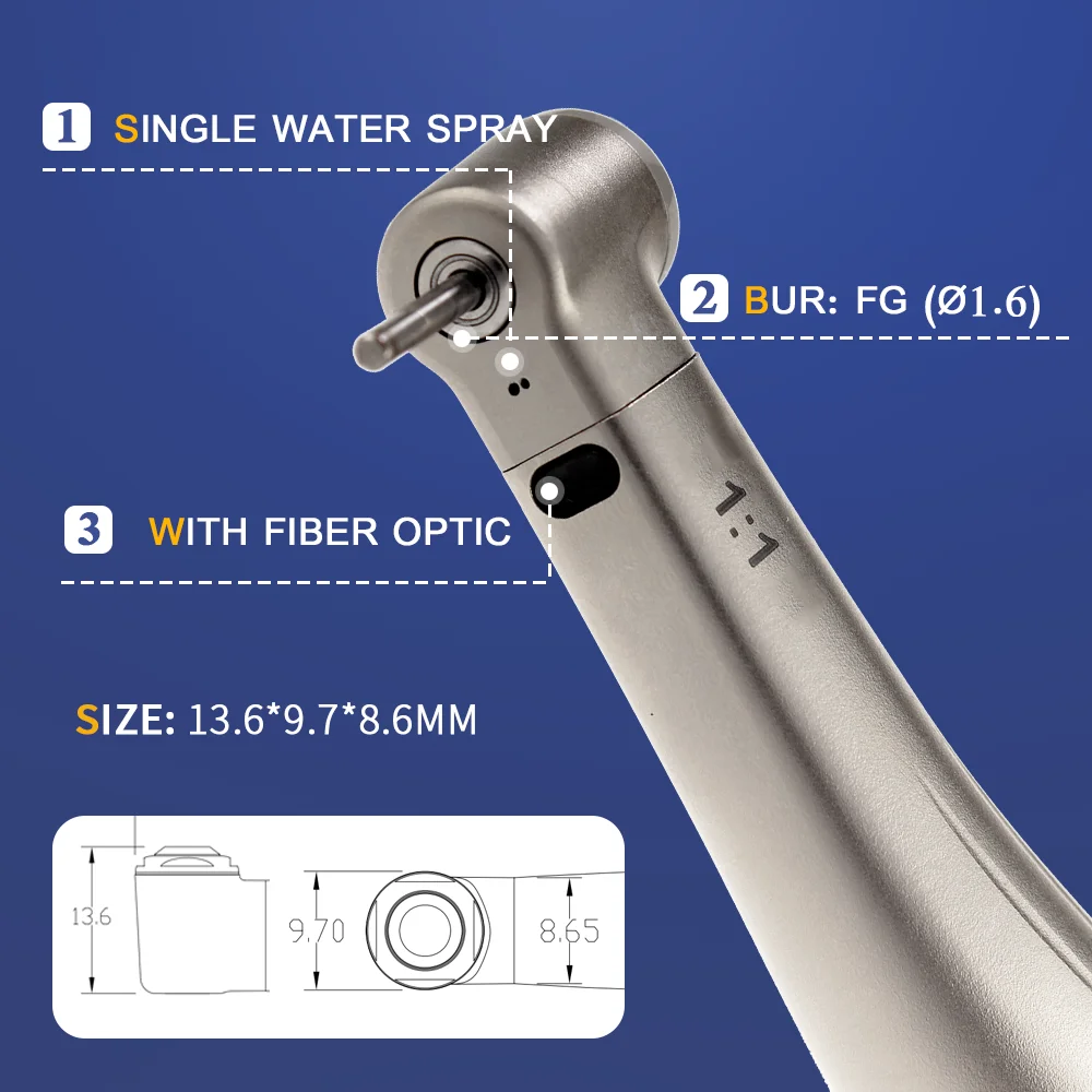 AI-X20L 1:1 Direct Drive  Low Speed Fiber Optic Single Spray For FG burs (1.6) Contra Angle Dental Handpiece Electrical motor