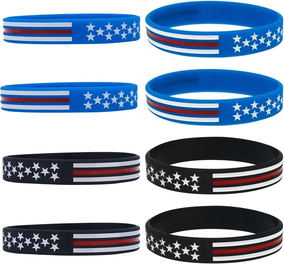 Silicone Wristbands Red Line American Flag Rubber Band Independence Day Theme Stretch Rubber Wristbands for Men Women Sports