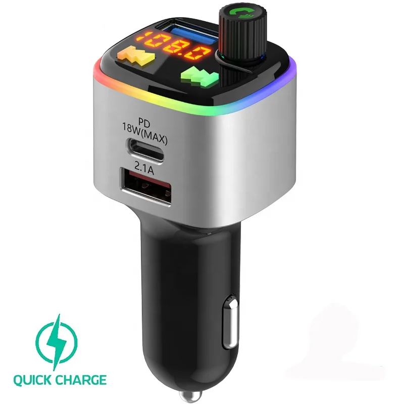 Bluetooth 5.0 handsfree QC3.0+Type-C PD 18W car charger Radio music kit fm transmitter car mp3 player bluetooth mp3 car