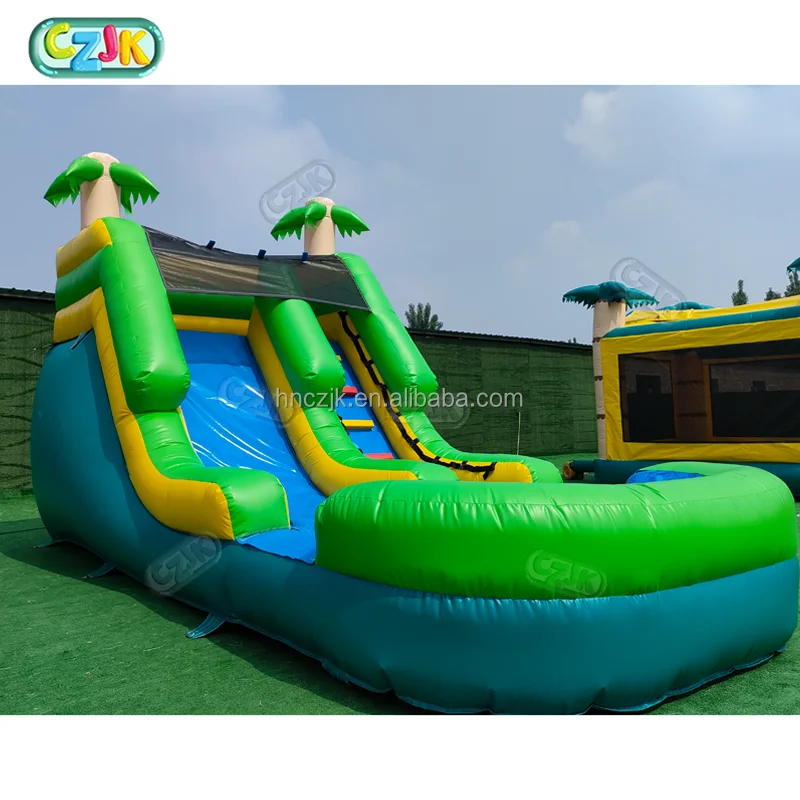 In Stock Moonwalk Commercial Mini Small Palm Tree Tropical Coconut Inflatable Water and Dry Slide for Party