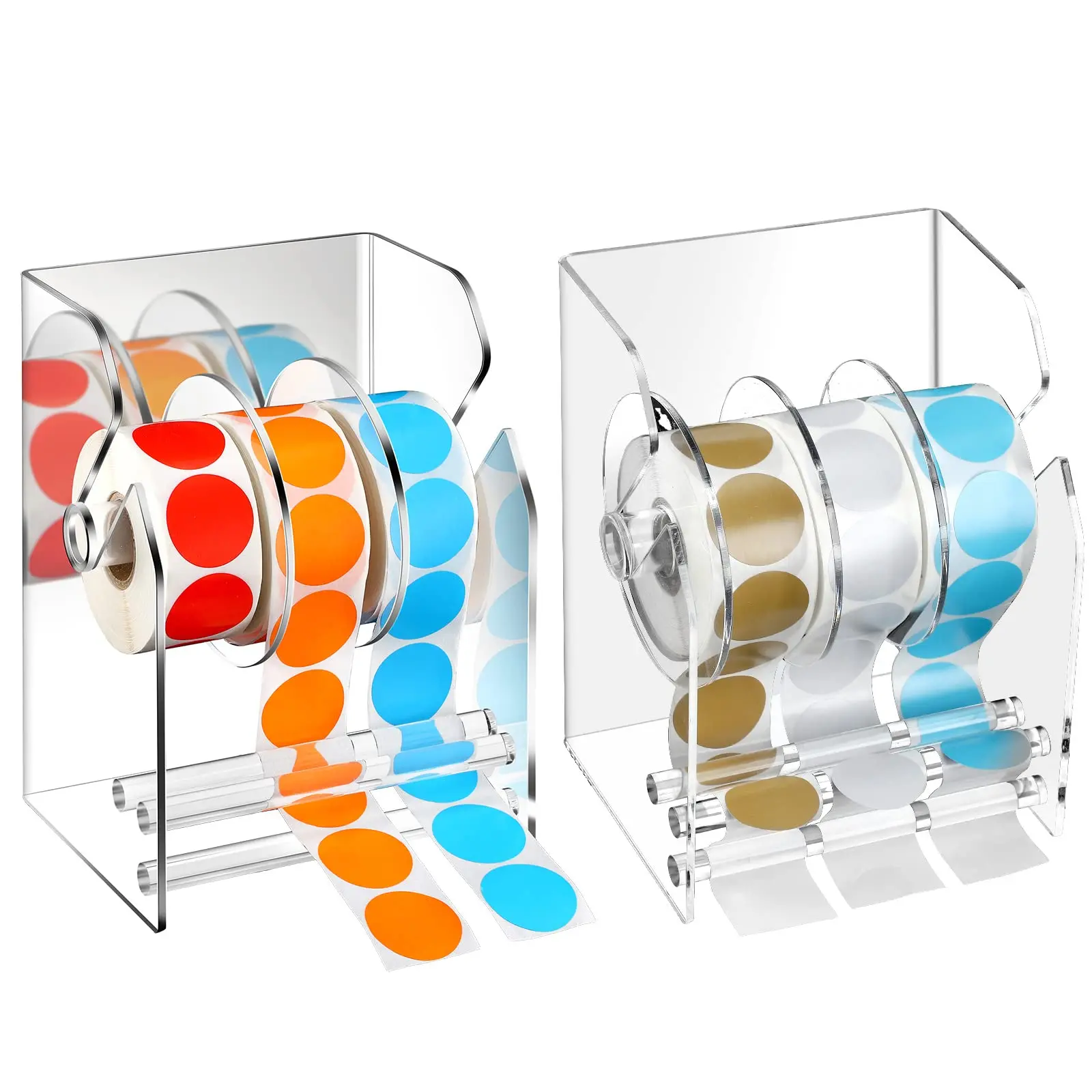 Factory Custom Clear Acrylic Adjustable Label Dispenser 3 Disks Sticker Roll Holder Sticker Dispenser