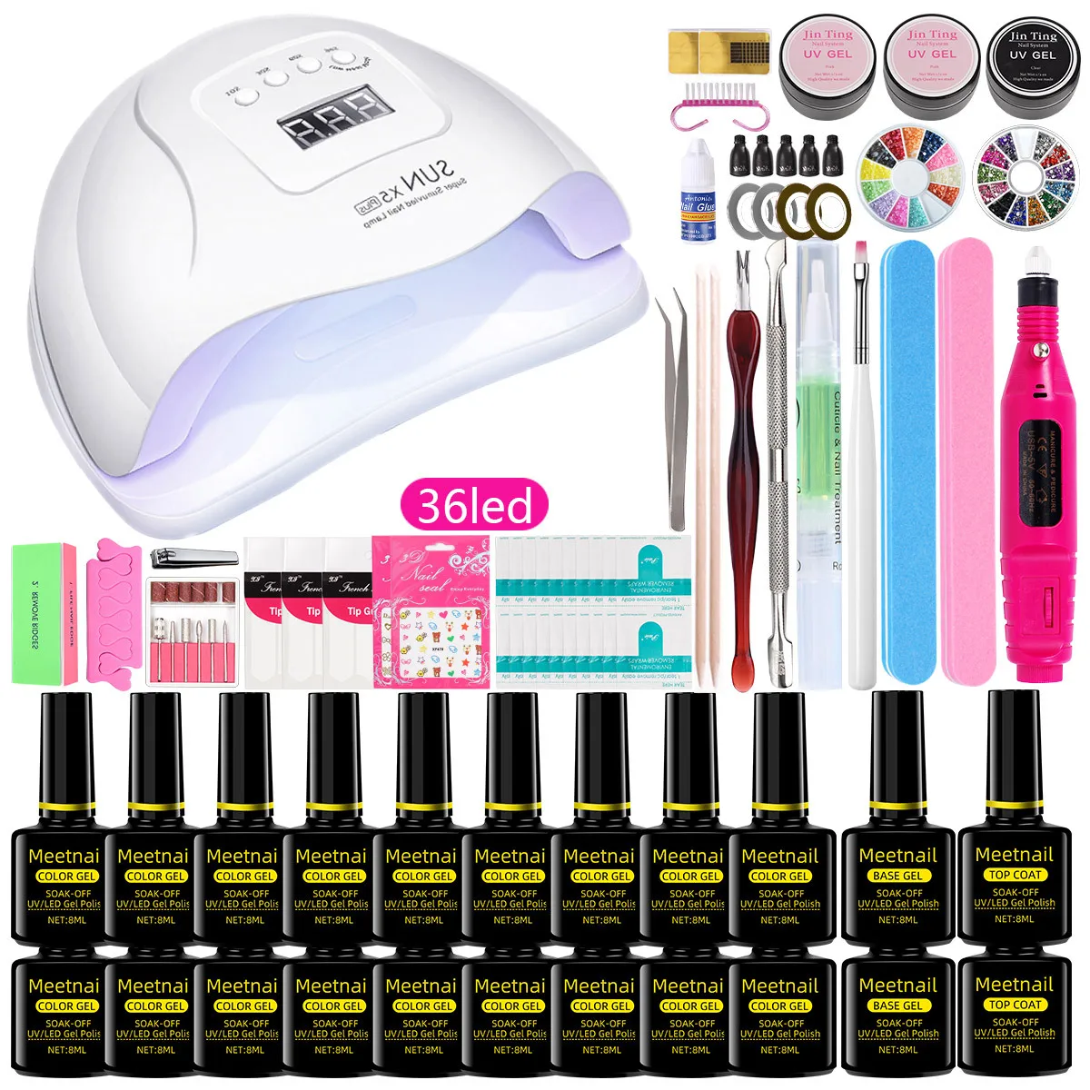 Wholesale factory professional Nail Design Kit manicure sets private label varnish soak off gel nail polish kit with uv light