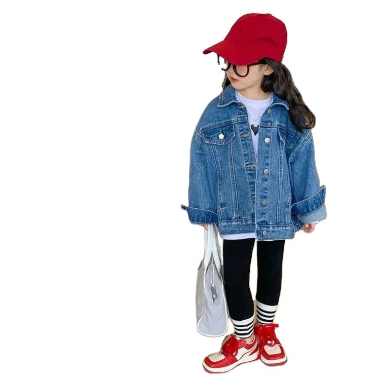 Custom Classic Solid Colour Boys And Girls Children Jean Clothing Washed Kids Denim Jacket