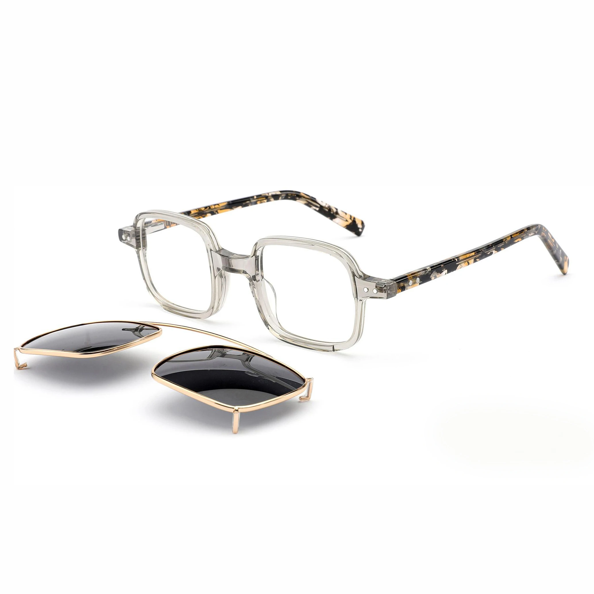 Retro Rectangle 0.74 TAC Polarized Acetate and Metal Clip on Sunglasses Shades Custom Logo