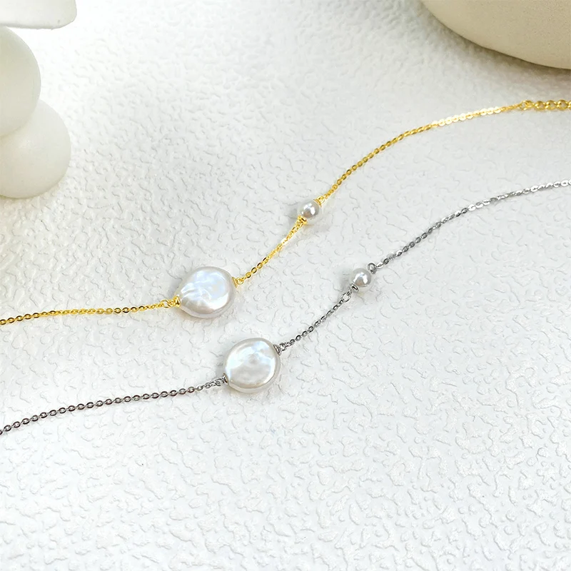 New Fashion Jewelry Pearl Beaded Bracelet Irregular Baroque Freshwater Pearl Link Chain Bracelet for Mother Day Gift