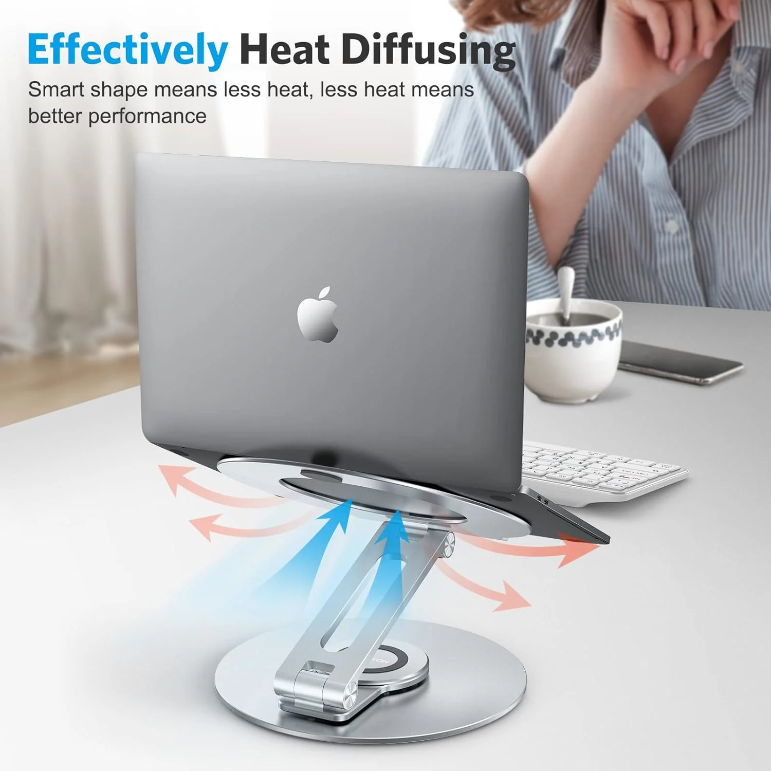 Laptop Stand For Desk Adjustable Height Computer Stand With 360 Rotating Base Ergonomic Laptop Riser For Collaborative Work