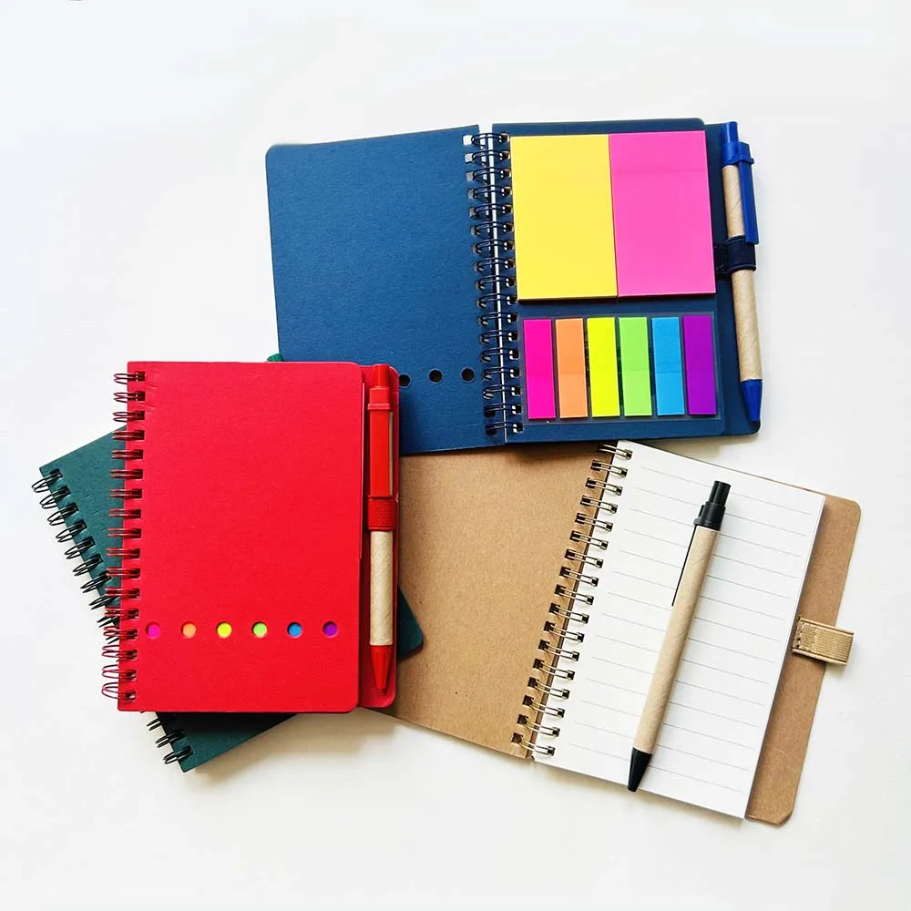 Echo-Friendly Customized Logo Kraft Paper Cover Mini Notebook Memo Note Pad Sticky Note PVC Page Marker with Paper Pen