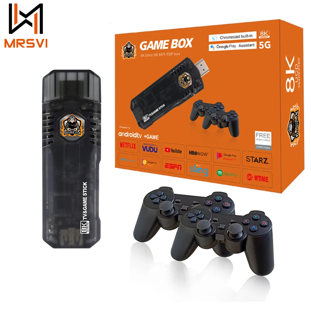 MRSVI mini game stick X8 8k video portable classic arcade box game console 64gb lite 4k 10000 game stick