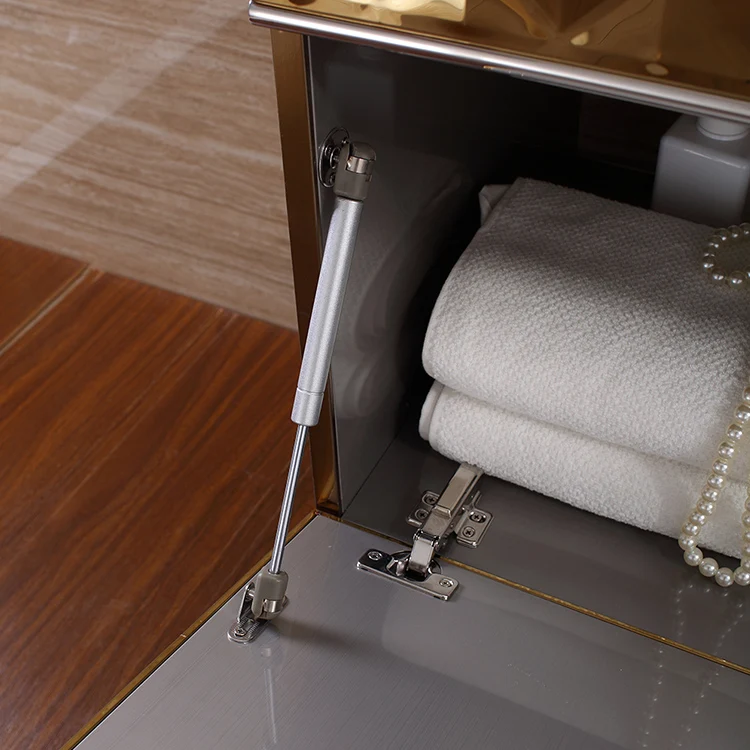 Luxury Royal Classic Gold Bathroom Waterproof Make Up Vanity Cabinet Units with Marble Countertop Single Sink for Home Furniture