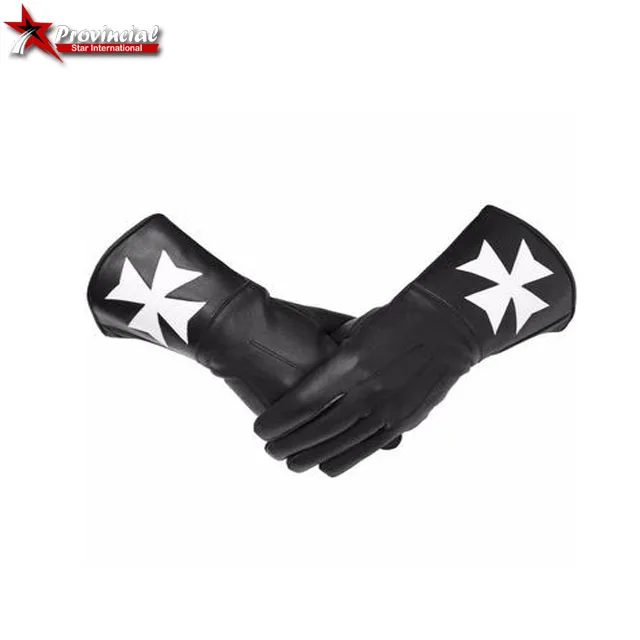 Masonic regalia Knight of malta black gauntlets white maltese cross soft leather gloves