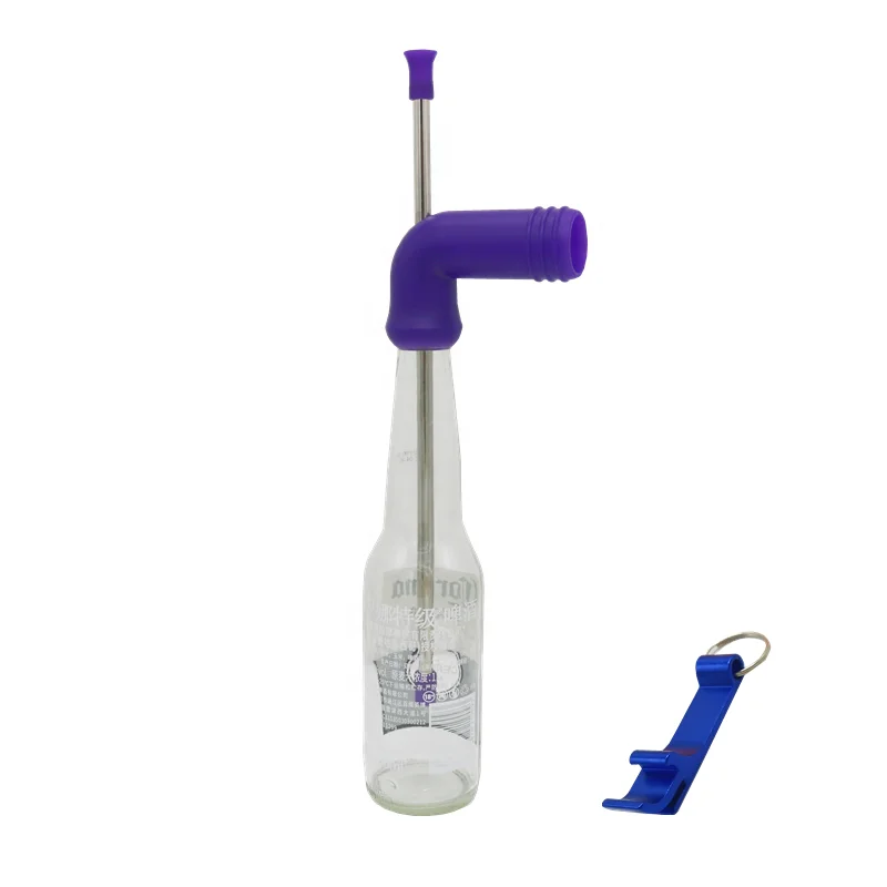 Bar accessories party needs straight straw metal purple beer snorkel fit for bottle chugging snorkel beer