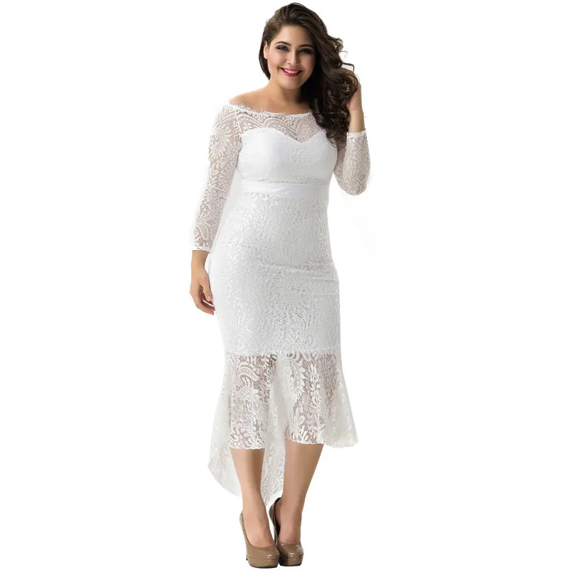 2021 Fashion Plus Size 4XL Elegant Lace Mesh Secret Garden Embroidery Maxi Evening Bridesmaid Wedding Dress